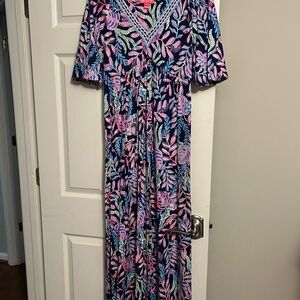 Floral Maxi Dress with Pink and Blue Pattern